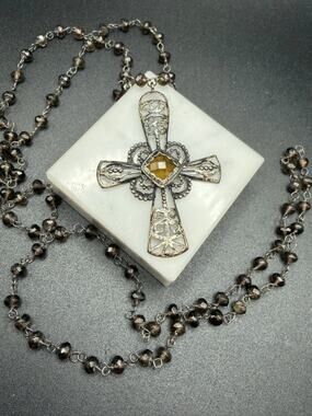 Silpada Marquessa 925 Sterling silver smoky quartz cross necklace #E443